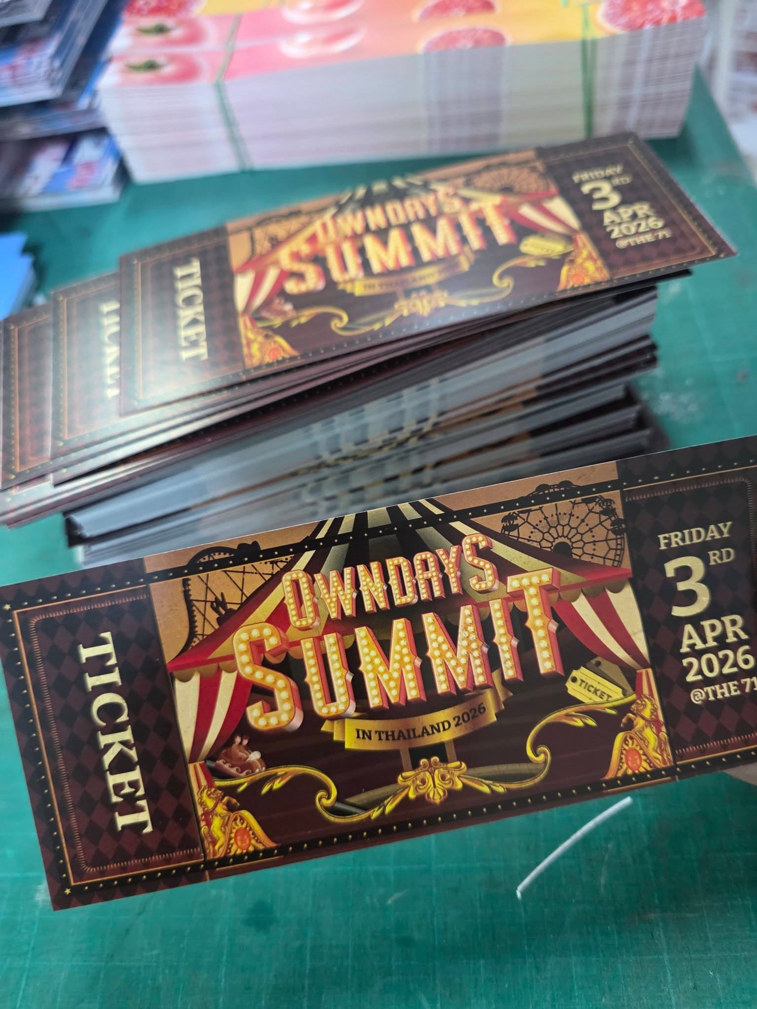 บัตรเข้างานอีเวนต์ OWNDAYS SUMMIT IN THAILAND 2026 พิมพ์สีคมชัดพร้อมรอยปรุฉีกหางบัตร